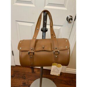 Besso Brown Barrel Cylinder Jelly Studded Bag Purse W/ Bow